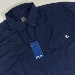 NWT HUK Men's XXL Tide Point Naval Academy Blue Long Sleeve Button Up Shirt
